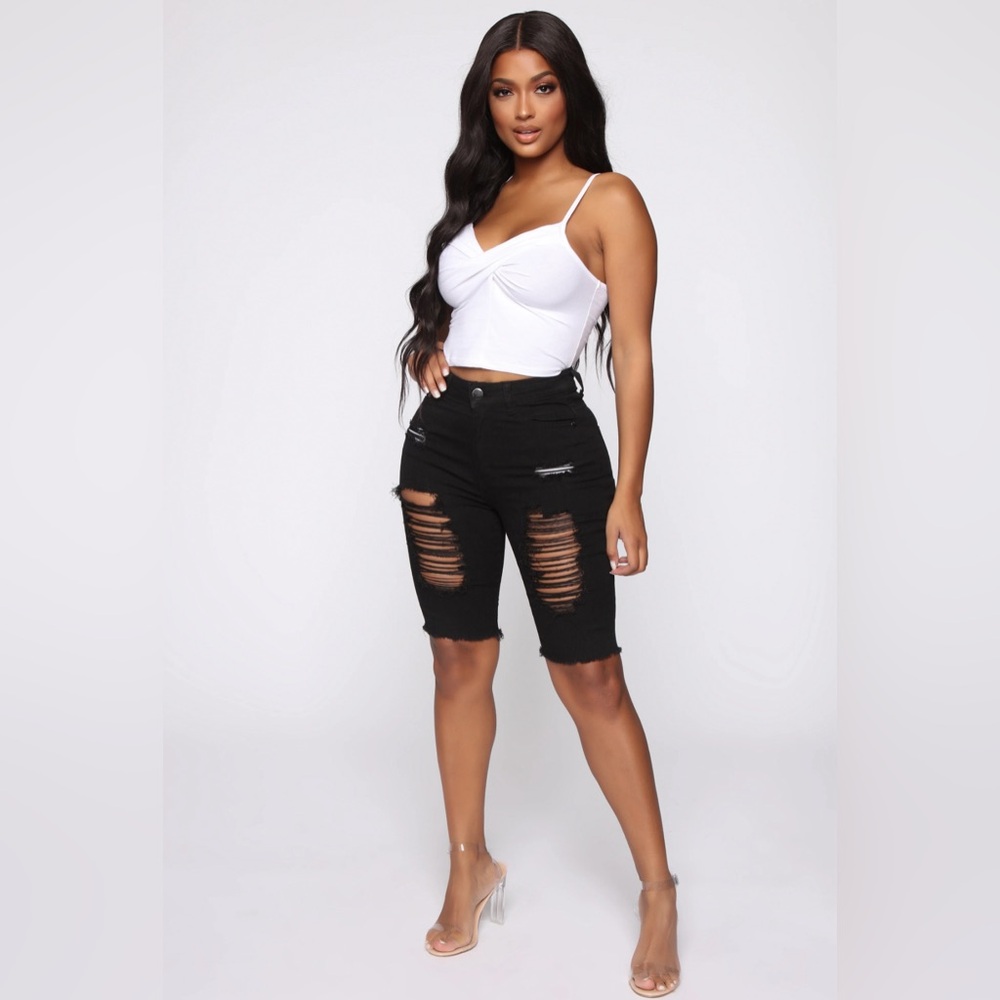 Fashion Nova Raquel Distressed Bermuda Shorts